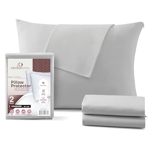 Pillow Covers with Zipper Standard Size - 2 Pack - 100% Cotton Soft and Breatheable Pillow Protectors - Protects Pillows from Dirt, Dust and Debris - Light Grey