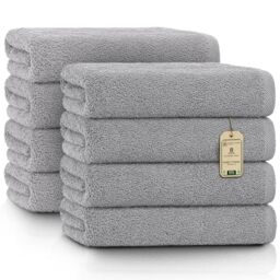 GREEN MARK Hand Towels - Set of 8 – 100% Cotton, Soft & Absorbent, Premium Quality for Bathroom, Spa and Gym, 50 × 100 cm, Silver Grey