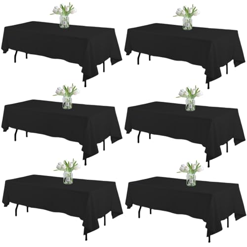 WIGENIUS Table Cloth,Polyester Table Cover, Tablecloth for Wedding Dining Table Buffet Parties and Camping (Black, 60??102inches 6packs)