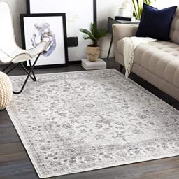 Livabliss Sanvi Hergla Vintage Style Floor Covering 200x275 cm – Scandi Neutral Traditional Pattern for Living Room, Hallway & Bedroom, Easy Care, Grey & White