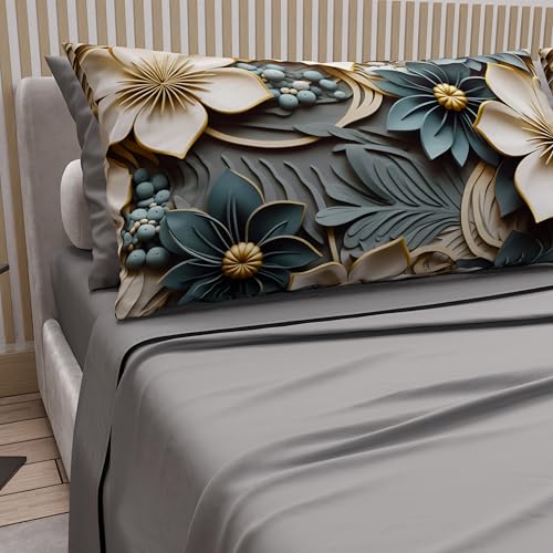 PETTI Artigiani Italiani - Cotton Sheets with Pillowcases in Digital Print, Single Bed Sheet, Single Bed Set, Floral 8 Dark Grey, 100% Made in Italy