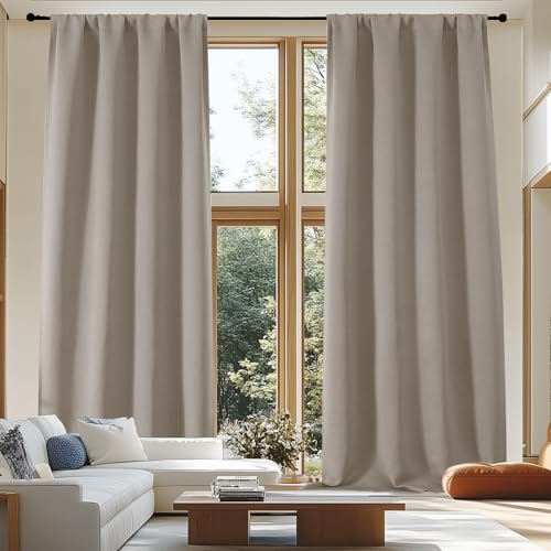 "Simplebrand Blackout Extra 10ft Curtains for Patio 120 Inches Long 2 Panels Set, Solid Thermal Insulated Energy Saving Rod Pocket Window Treatment Curtains Blackout Drapes, 50"" Wx120 L, Stone"