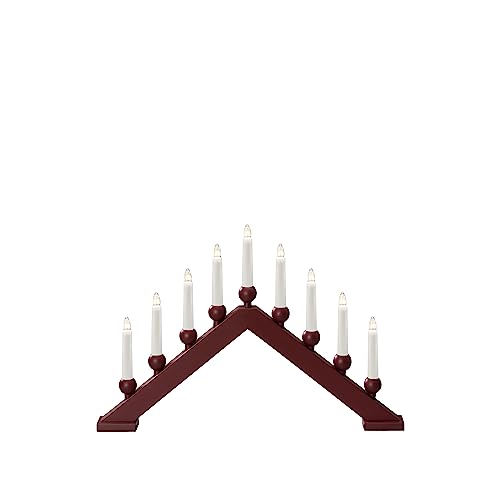 Konstsmide Christmas Lights/Modern Welcome Light/Red Lacquered Wood/Indoor Use (IP20)/230V Indoor/9 Candles with Clear Bulbs/White Cable with On Off Switch