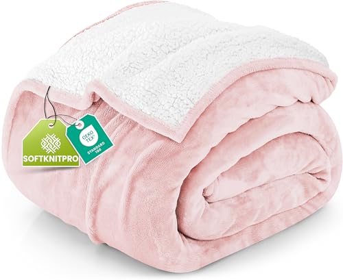 Utopia Bedding Sherpa Blanket Twin Size (Pink, 60x80 Inches) - Soft Lightweight Plush Fleece Reversible Winter Blanket for Bed, Sofa, Couch, Camping and Travel