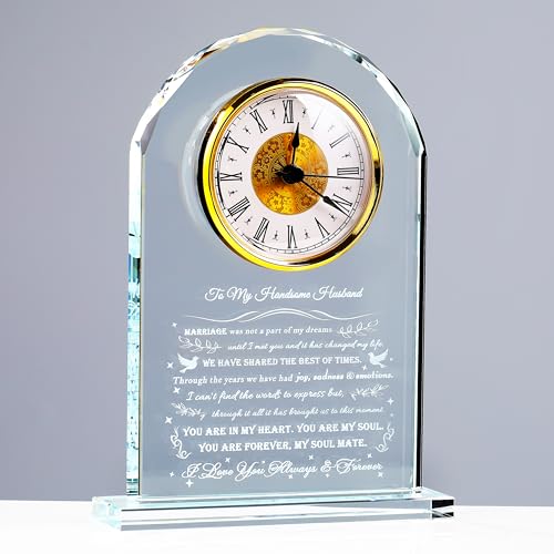 Movdyka Gifts for Husband from Wife Unique - Crystal Clock Gifts Personalized Gifts for My Lover Who Has Everything - Birthday Anniversary Wedding Present Ideas for Husband (Handsome Husband)