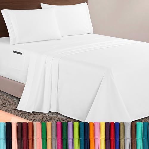 Elegant Comfort Luxurious 1500 Premium Hotel Quality Microfiber 4-Piece Sheet Set, 18-24 Inches Deep - Extra Deep Pocket Sheets - Ultra Soft 4PC Deep Pocket Sheets, Twin/Twin XL, White