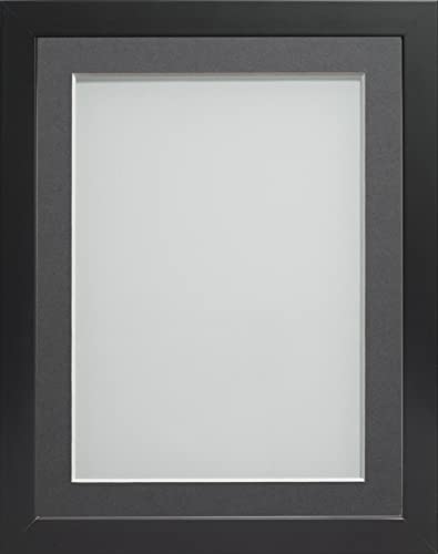 Frame Company Connolly Range Black Wooden Picture Photo Frame with Grey Mount, A4 for pic size 10x6 *Choice of Sizes* Fitted with Real Glass