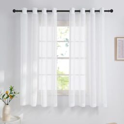 NICETOWN White Transparent Voile Curtains, Short Curtains with Eyelets, H 160 x W 140 cm, Linen Look Eyelet Curtain, Set of 2 for Bedroom