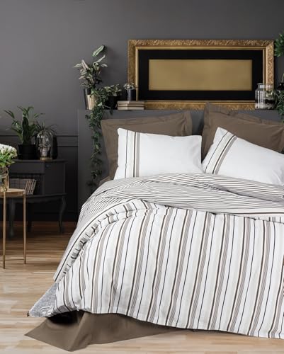 Nuit Des Rêves Premium Ranforce Double Quilt Cover Set (200 x 200 cm), 100% Cotton, Brown, 2 Pillowcases (80 x 80 cm), Reactive Print, Machine Washable, Elegant Design