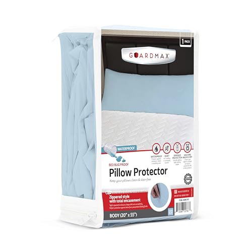 Guardmax Jersey Knitted Pillow Protector with Zipper Body Size - 100% Waterproof, Bed Bug Proof, Dust Mite Proof, & Hypoallergenic Pillow Covers - Premium Zippered Pillow Cases. (20 X 55)