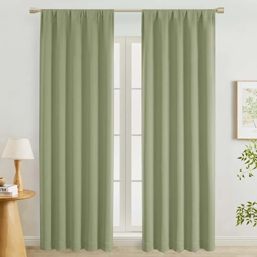 "Lecloud Sage Green Curtains 90 Inches Long 2 Pcs, Room Darkening Modern Farmhouse Decor Rod Pocket Bedroom Curtains for Dining Room, Thermal Insulated Drapes for Living Room, Each Panel 50"" W x 90"" L"