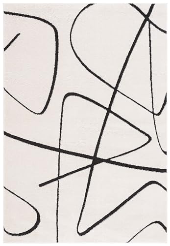 Safavieh Geometric Rug for Living Room, Dining Room, Bedroom - Melody Collection, Short Pile, in Ivory and Black, 91 X 152 cm