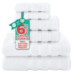 American Soft Linen Premium, Luxury Hotel & Spa, 6 Piece Towel Set, 100% Genuine Turkish Cotton for Maximum Softness and Absorbency, [Worth $78.95] (WHITE)