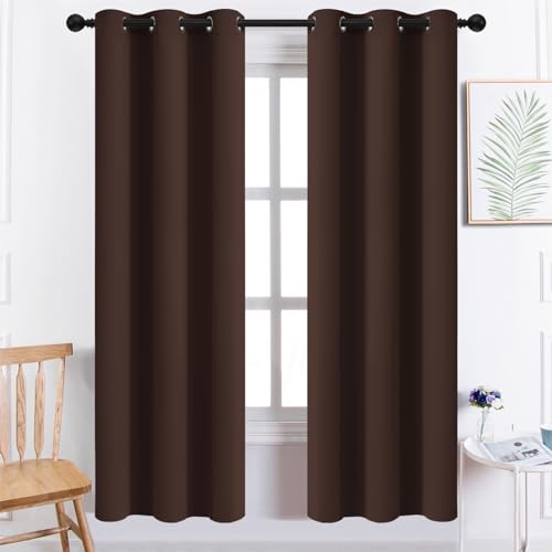 Yakamok Premium Blackout Curtains for Bedroom/Living Room - Classic Tab Top (2 Panels, Chocolate Brown, 38 x 72 Inch)