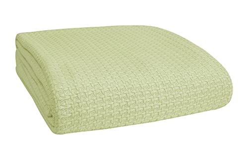 Belizzi Home 100% Cotton Bed Blanket, Breathable Bed Blanket Twin Size, Cotton Thermal Blankets Twin, Perfect for Layering Any Bed for All Season, Sage Green