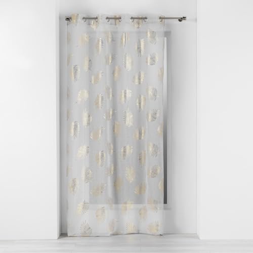 Douceur d'Intérieur Sunny Eyelet Sheer Curtain Panel (140 x 280 cm) Gold Sable Voile with Metallic Print