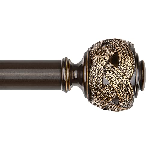 Bronze Curtain Rod 32 to 58 Inches (2.6 to 4.8 ft), USFOOK 7/8 Inch Telescoping Splicing Curtain Rods for Windows 20 to 53 Inch, Drapery Rods with Leaf Finials