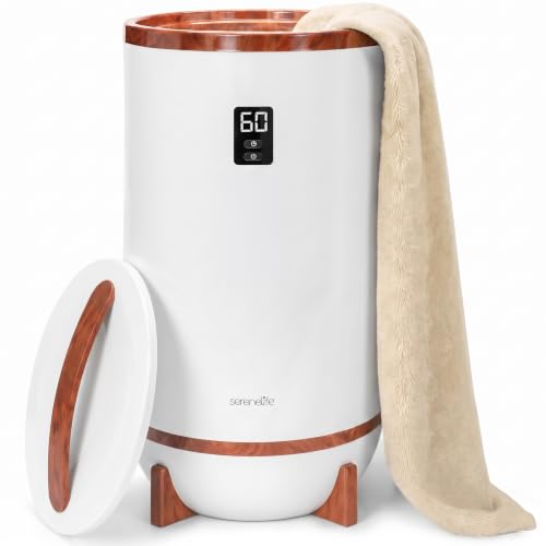 SereneLife Hot Towel Warmer Bucket w/ Customized Fragrance for Bathroom and Spa, Luxury Towel Heater Gift for Him or Her, Auto Shut Off, LED Display, Fits 2 Large Towels, Blankets, Bathrobes - Cherry