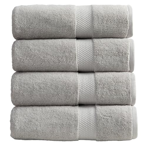 Springtree Home 100% Cotton Luxury Hotel Bath Towel Set - 4-Pack - Grey - Luxury Hotel Design - Absorbent & Quick-Dry Bathroom Towels - Textured and Durable Cotton Towels for Bathroom - OEKO-TEX