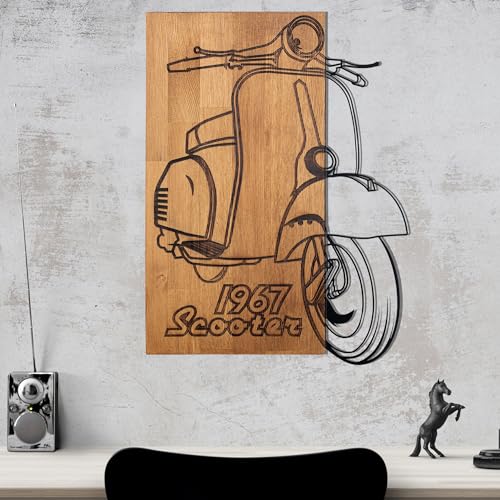 Elegant Decorative Wooden Wall Accessory, Black & Walnut, 44 x 59.5 cm, 100% Metal Frame (1.2 mm) & Solid Wood (3 cm), Perfect for Modern Decor