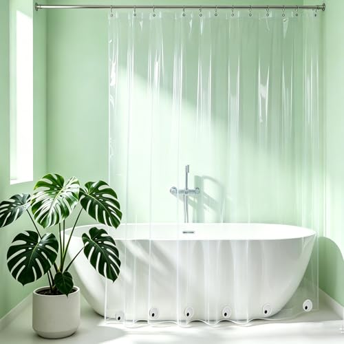 "Tonnali Extra Long Clear Shower Curtain 72"" x 75"" with 3 Heavy Duty Weighted Magnets Clear 100% Waterproof"