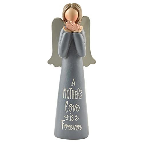 Feather & Grace Decorative Angel Figurine Holding Butterflies - Resin with A Mother Love Is Forever Message - Pefect for Living Room, Bookshelf, Desk - Gift for friend & family