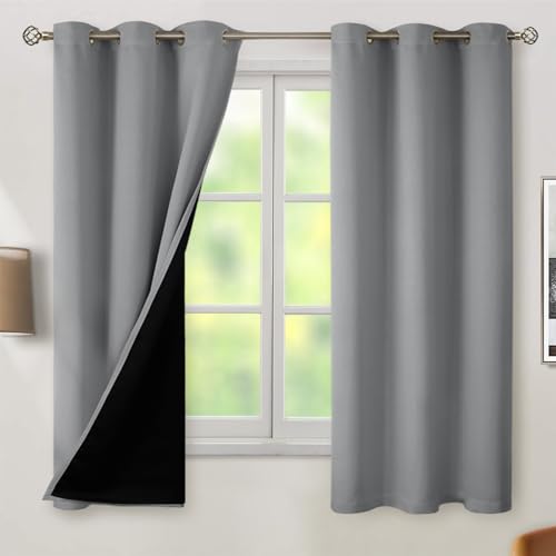 BGment Thermal Insulated 100% Blackout Curtains 63 Inch Length 2 Panels, Total Light Blocking Curtains for Bedroom, Grommet Window Drapes with Thick Black Liner, 42 Inch Wide Each Panel, Dove Grey