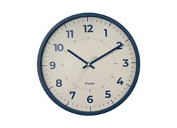 FISURA - Modern blue wall clock. Modern kitchen clock. Blue and white wall clock. 30 centimeters in diameter. ABS and glass. 1 AA battery