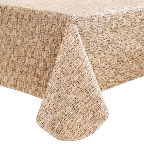 Heavy Duty Vinyl Tablecloth with Flannel Backing Waterproof Oil-Proof Plastic Table Cloth Stain-Resistant Wipeable Rectangle or Square Table Cover for Indoor and Outdoor (Weave, 60X102 Inch)