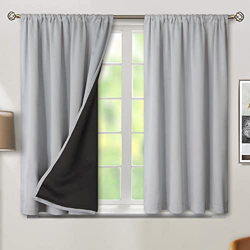 BGment Light Grey Blackout Curtains for Bedroom 54 Inch Length, Rod Pocket 100% Blackout Curtains with Thermal Liner Room Darkening Curtains for Living Room, Each Window Curtain 2 Panels, 42 x 54 Inch