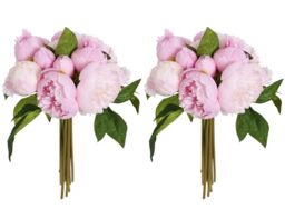 ICBOX Pink Peonies Silk Flowers 2 Bouquets Pink Fake Peonies 14 Heads Faux Peony Flowers with Stems for Wedding Decoration Bride Bouquet Faux Flowers Crafts Floral Arrangement (Multi-Pink)