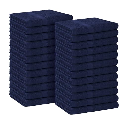 Avalon Towels Salon Towel - Navy Blue Hand Towels Bulk Pack of 24-100% Cotton Absorbent Spa, Facial & Gym Towel for Working Out - 16x27 Inches (Not Bleach Proof)