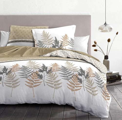 Duvet Cover Set 140 x 200 cm – 2 Pieces – Soft Cotton Percale – Cover + Pillowcase – Beige & Praline – La Marquise Model