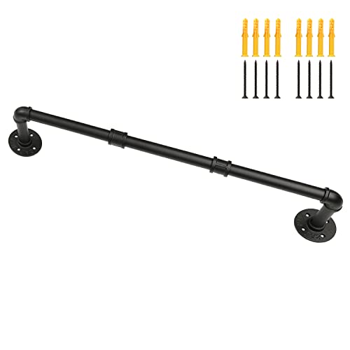Industrial Pipe Clothing Rack, Wall Ceiling Mounted Clothes Garment Rack 29.1'', Black Iron Pipe Clothes Hanging Bar, Heavy Duty Metal Hanging Rod for Retail Display Closet Storage and Laundry