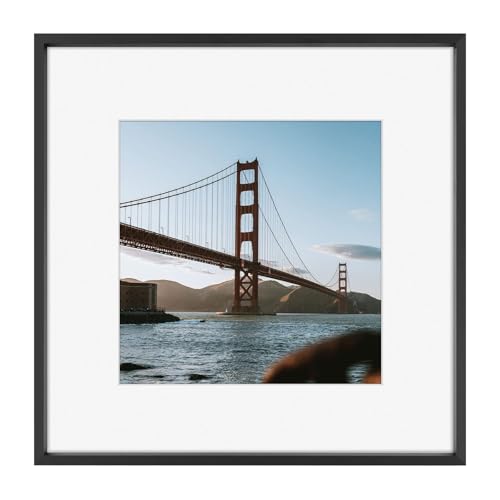 Frametory 1 X Black Metal Picture Frame with Mount Size 12x12 inch (8x8 inch Mount) Real Glass Aluminum Photo Frame Collection