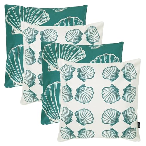 icon Indoor Outdoor Cushions Filled, Summer Collection, Print Mix, Set of 4, 43cm x 43cm, Water Resistant, Yellow Outdoor Cushions for Garden Furniture, Lounge, Garden, Patio