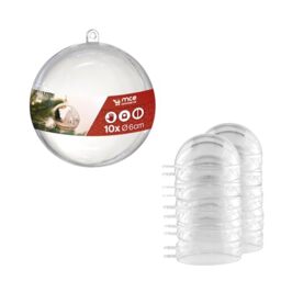 Acrylic Bauble A666010 Acrylic Diameter 6 cm Crystal Clear with Eyelet for Hanging 2 Pieces, Pack of 10, Plexiglass Baubles, Christmas Baubles, Transparent Plastic