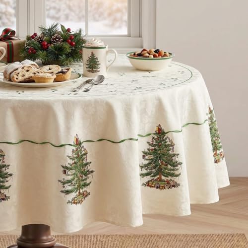"Spode - Tablecloth, Holiday Kitchen Accessories, Holiday Home Decor (Spode Christmas Tree Collection, 70"" Round)"