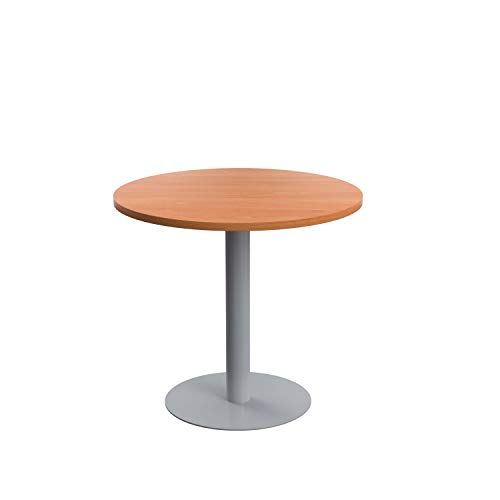 Office Hippo Circular Office Table, Sturdy & Robust Mid-Height Table Desk, Circular Work Table For Home Office, Versatile Desk Table For Canteen, Reception Area, 5 Year Guarantee - Beech / Silver
