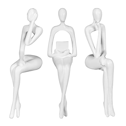 BMLCGJ Thinker Statue Gold Decor Abstract Art Sculpture, Golden Resin Collectible Figurines for Home Living Room Office Shelf Decoration,Great Gift Ideas (Sitting Posture-White)