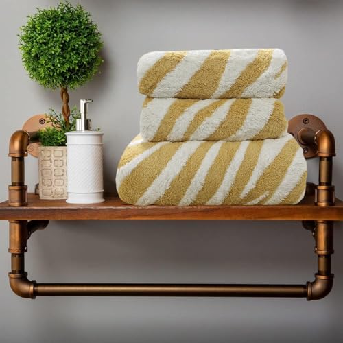 USTIDE 3 Pieces Zebra Strips Print Bath Towel Sets High and Low Coral Fleece Absorbent Soft Towels for Bathroom Gym Bath Sheets (Orange)