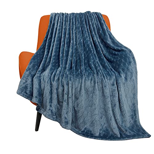 TOONOW Fleece Blanket Super Soft Plush Throw Blanket Twin Size 152.4 x 203.2 cm Cozy Fluffy with Geometric Pattern Microfiber for Sofa Bed Navy Blue