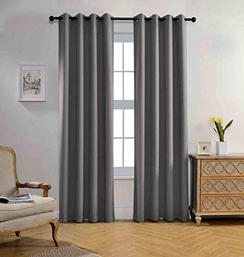 MIUCO Blackout Curtains Room Darkening Textured Grommet Window Curtains 2 Panels for Bedroom 52 x 95 Inch Long Grey