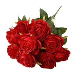 Jasion Artificial Roses Flowers 10 Heads Arrangement Silk Bouquet Glorious Moral for Home Office Parties and Wedding Decoration (Red)