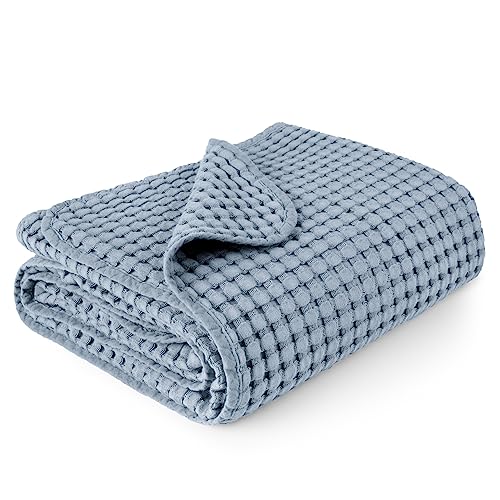 Konssy Waffle Baby Blankets, Nursery Blankets for Boys and Girls, Swaddle Blankets, Toddler Blankets, Soft Lightweight Neutral (Blue)