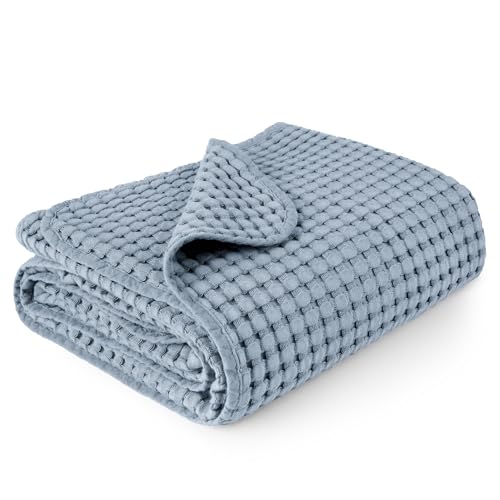 Konssy Waffle Baby Blankets, Nursery Blankets for Boys and Girls, Swaddle Blankets, Toddler Blankets, Soft Lightweight Neutral (Blue)