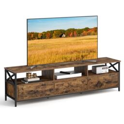 VASAGLE TV Stand for TV up to 80 inches, TV Stand, 3 Fabric Drawers, 3 Shelves, 178 x 40 x 50 cm, Living Room, Bedroom, Steel Frame, Rustic Brown and Black LTV302B01