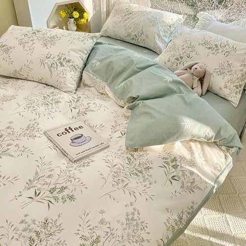 LifeTB Floral Botanical Comforter Set Full Size, Aesthetic Flower Leaves Pattern Cute Floral Bedding Comforter Set, 3 Pieces Lightweight Soft Fluffy Botanical Flowers Comforter with 2 Pillowcases