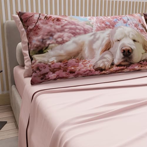 PETTI Artigiani Italiani - Animal Bed Linen with Dogs in Cotton with Pillowcases in Digital Print, Double Bed Sheet, Powder Double Bed Set, 100% Made in Italy