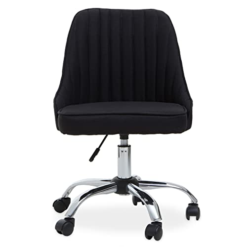 Premier Housewares Black Fabric Office Chair/Computer Chairs For Home/Channel Tufting Desk Chair/Computer Chair with Five hooded casters/ W49 x D54 x H91cm.